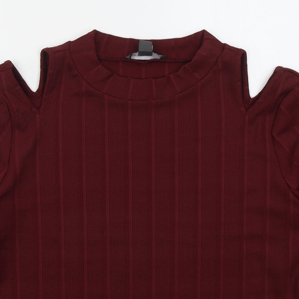 Primark Womens Red Striped Polyester Basic T-Shirt Size 18 Crew Neck