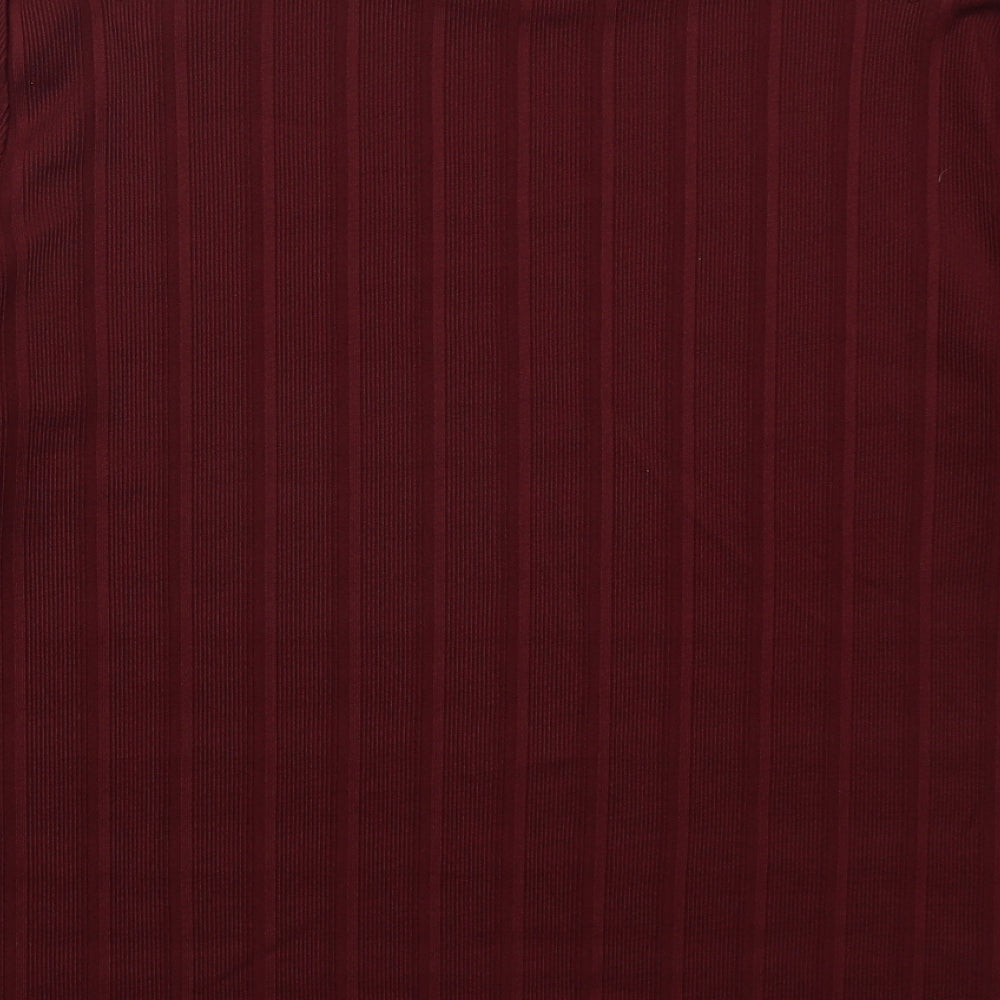 Primark Womens Red Striped Polyester Basic T-Shirt Size 18 Crew Neck