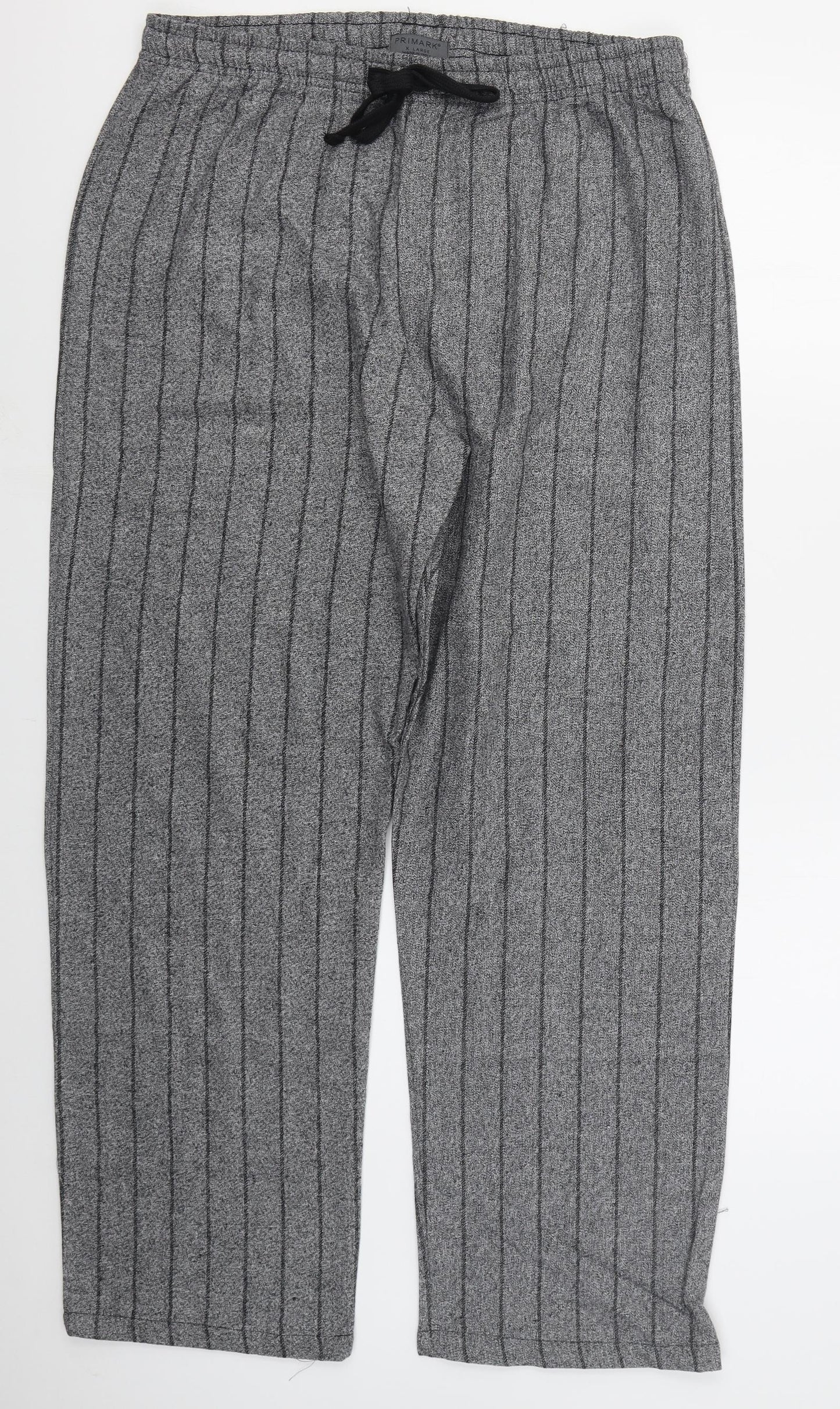 Primark Mens Grey Striped Cotton Trousers  Size XL L30 in Regular Drawstring - Pyjama Pants
