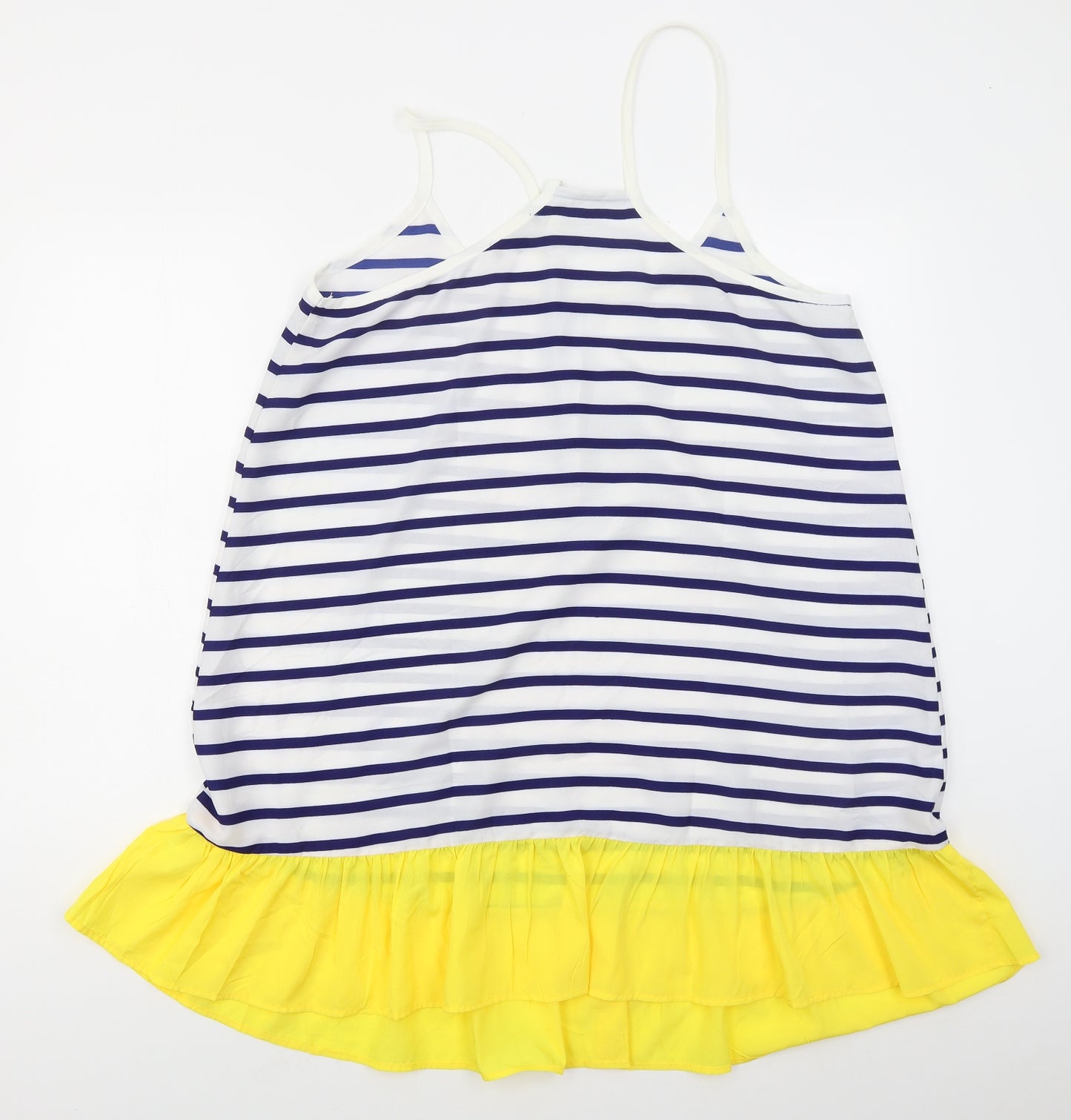 Studio Womens Blue Striped Polyester Basic Tank Size 16 Round Neck - Yellow