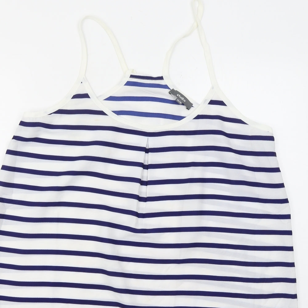 Studio Womens Blue Striped Polyester Basic Tank Size 16 Round Neck - Yellow