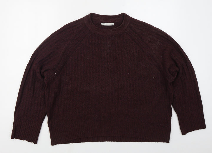 Pull & Bear Womens Purple Crew Neck Acrylic Pullover Jumper Size M