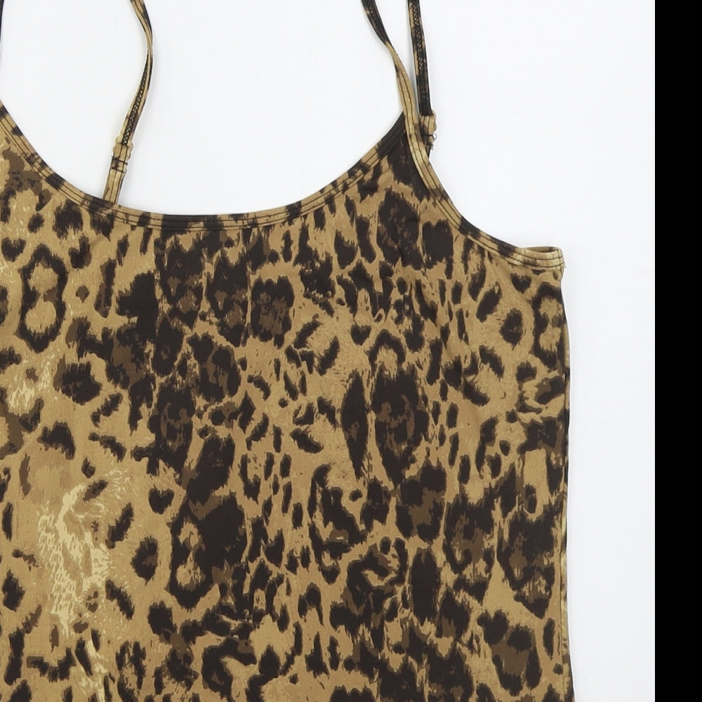 NEXT Womens Brown Animal Print Nylon Basic Tank Size 16 Scoop Neck