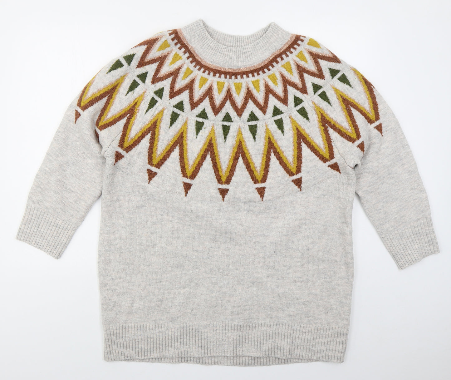 TU Womens Grey Crew Neck Fair Isle Acrylic Pullover Jumper Size 18