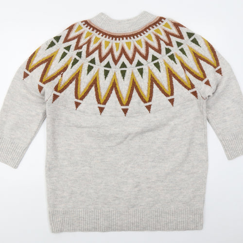 TU Womens Grey Crew Neck Fair Isle Acrylic Pullover Jumper Size 18