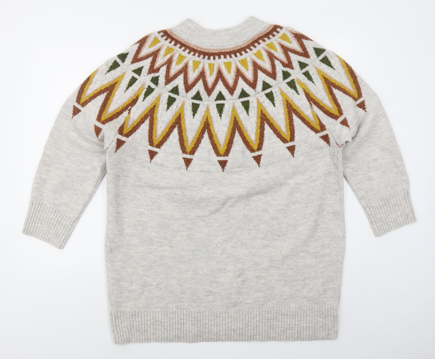 TU Womens Grey Crew Neck Fair Isle Acrylic Pullover Jumper Size 18
