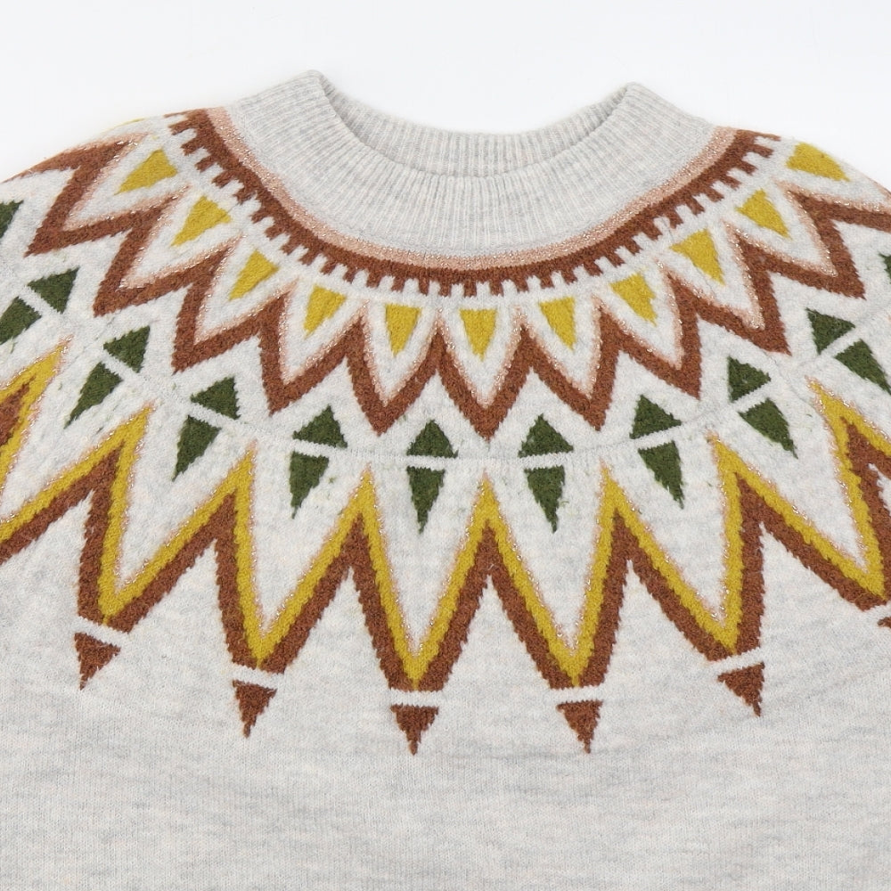 TU Womens Grey Crew Neck Fair Isle Acrylic Pullover Jumper Size 18