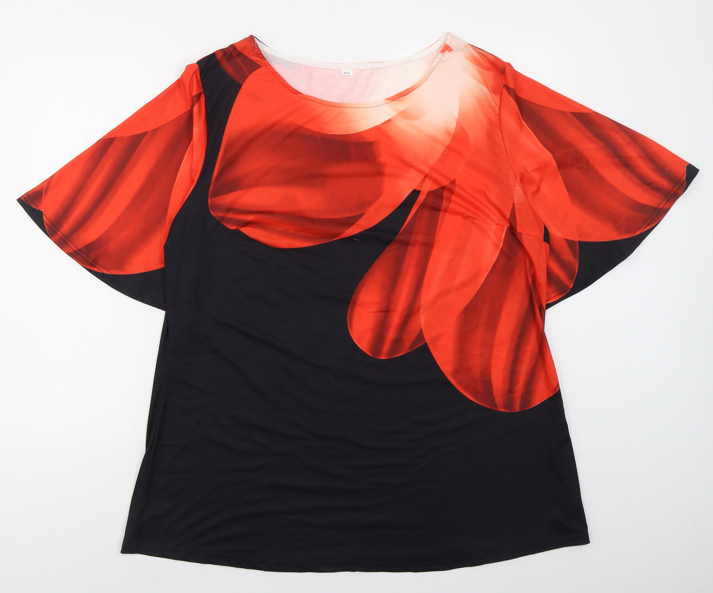 Preworn Womens Black  Polyester Basic T-Shirt Size 3XL Boat Neck - Red Abstract
