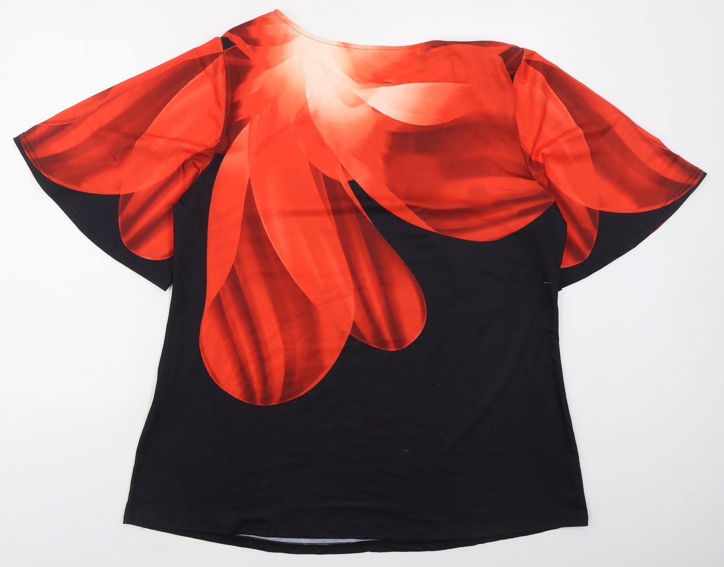 Preworn Womens Black  Polyester Basic T-Shirt Size 3XL Boat Neck - Red Abstract