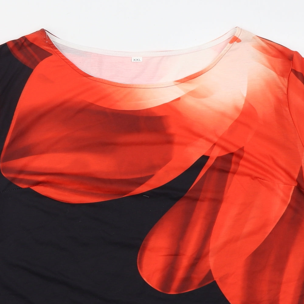 Preworn Womens Black  Polyester Basic T-Shirt Size 3XL Boat Neck - Red Abstract