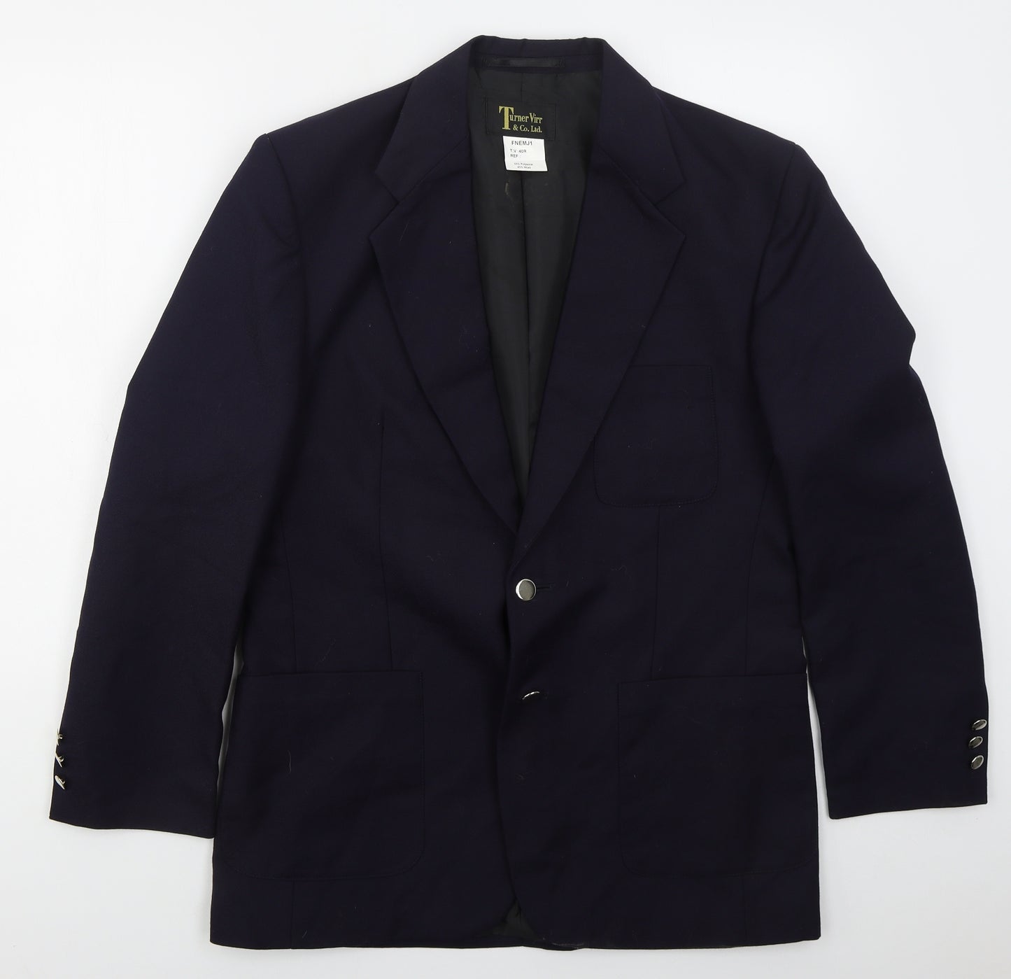 Turner Virr & Co Mens Blue  Polyester Jacket Suit Jacket Size 40