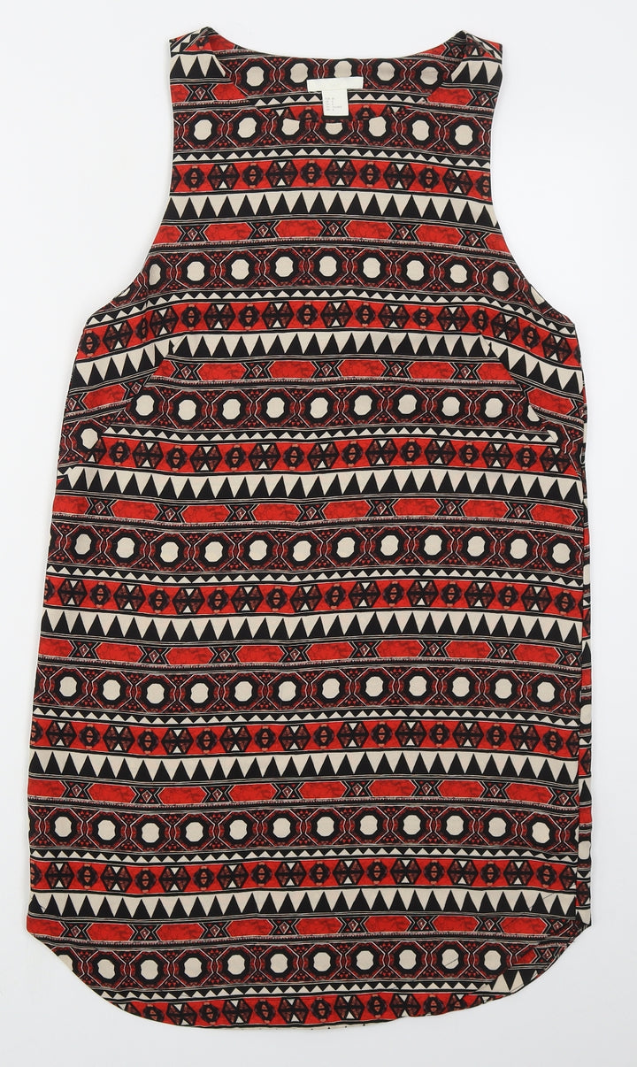 H&M Womens Red Geometric Polyester Tank Dress  Size 10  Round Neck Pullover
