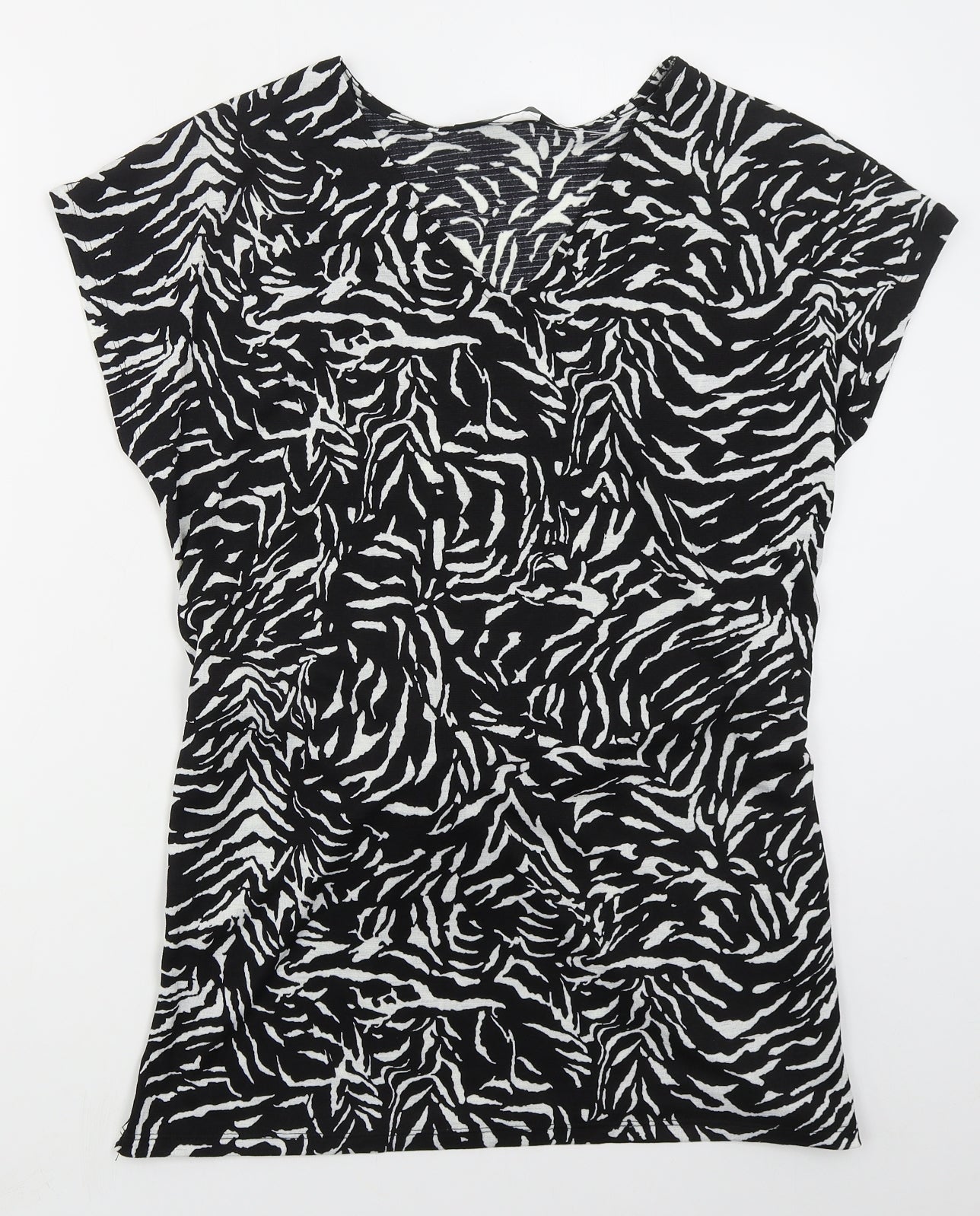 F&F Womens Black Animal Print Polyester Basic T-Shirt Size 10 V-Neck