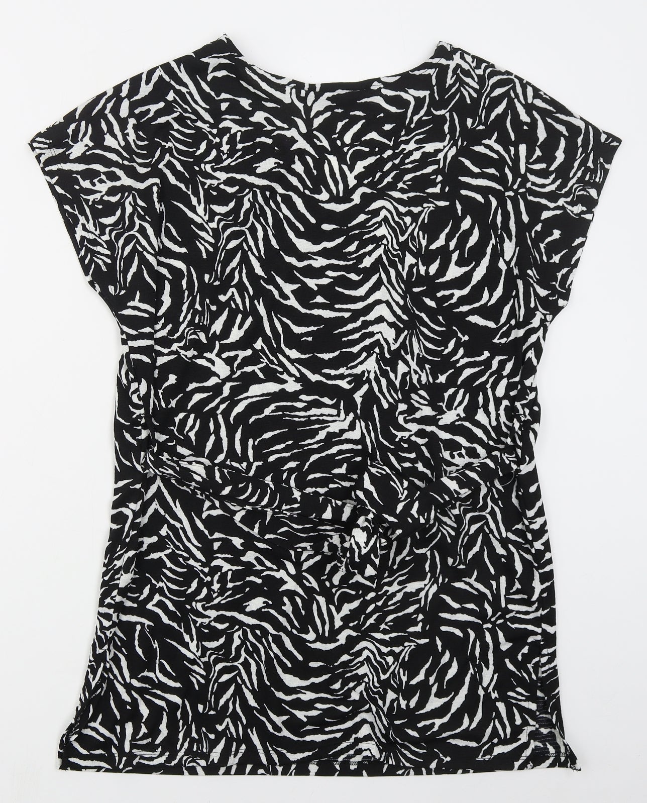 F&F Womens Black Animal Print Polyester Basic T-Shirt Size 10 V-Neck