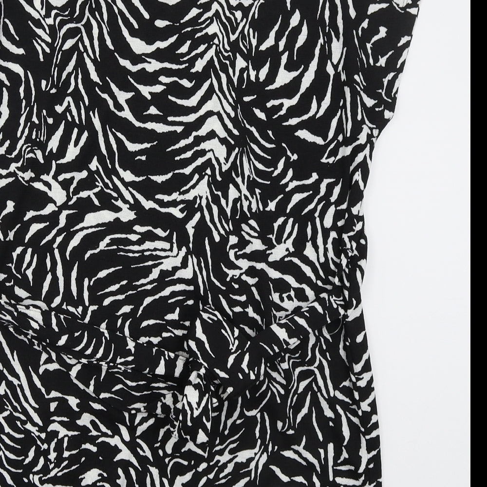 F&F Womens Black Animal Print Polyester Basic T-Shirt Size 10 V-Neck