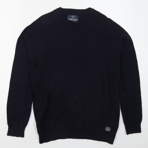 Holmes & Co Mens Blue Crew Neck  Cotton Pullover Jumper Size M