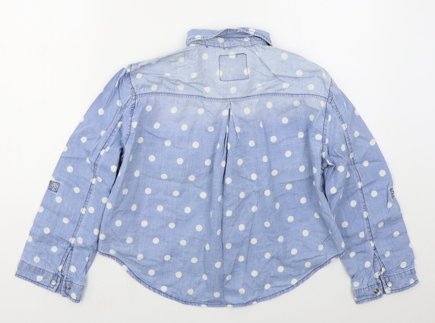 Denim Co Womens Blue Polka Dot Cotton Basic Button-Up Size 12 Collared