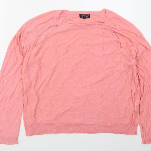 Topshop Womens Pink Crew Neck  Viscose Pullover Jumper Size 16   - Cut Out
