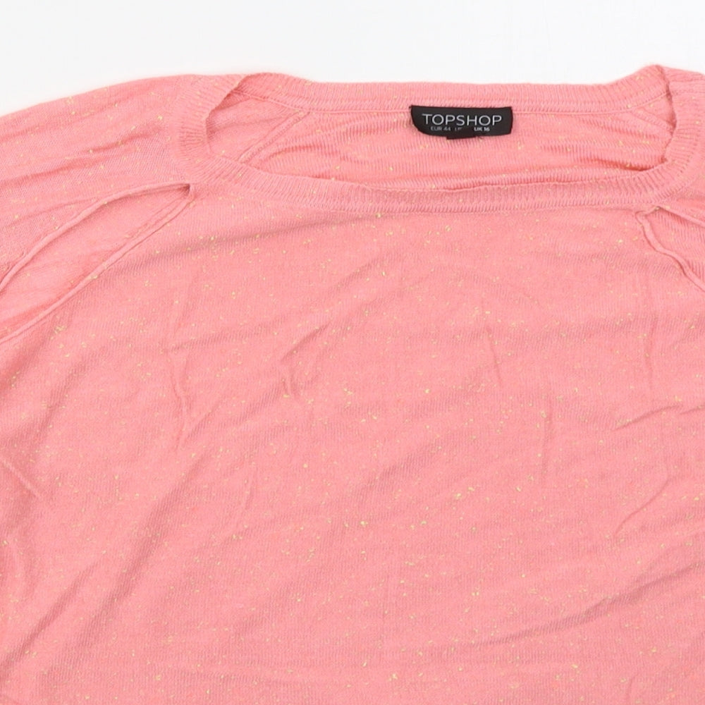 Topshop Womens Pink Crew Neck  Viscose Pullover Jumper Size 16   - Cut Out