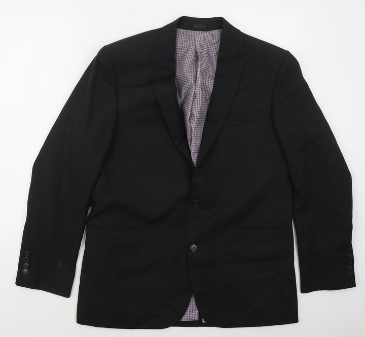 Taylor & Wright Mens Black Striped Polyester Jacket Suit Jacket Size 40