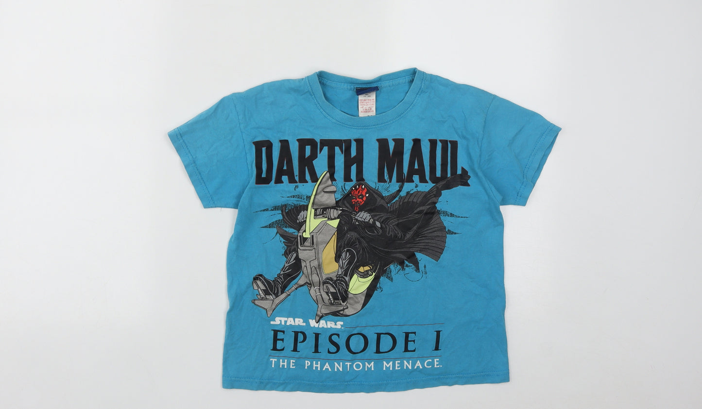 Debenhams Boys Blue  Cotton Basic T-Shirt Size 7-8 Years Round Neck  - Star Wars