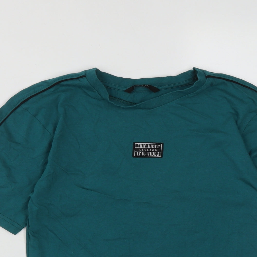 George Boys Green  Cotton Basic T-Shirt Size 7-8 Years Round Neck