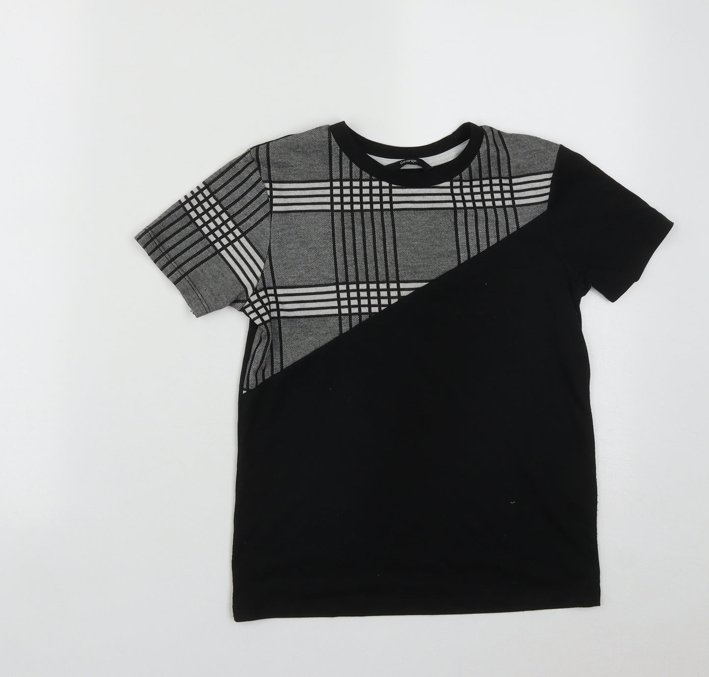 George Boys Black Geometric Polyester Basic T-Shirt Size 8-9 Years Round Neck