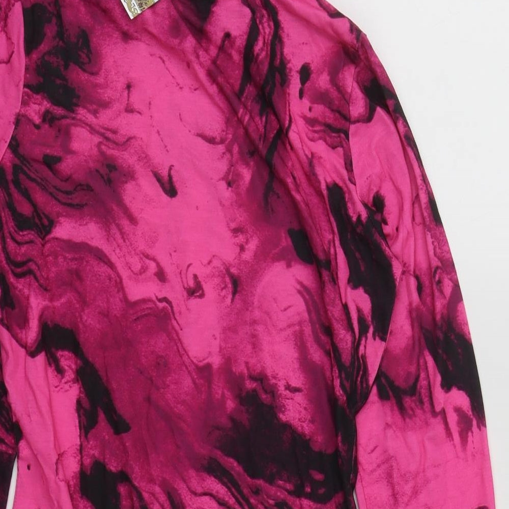 Boohoo Womens Pink Geometric Polyester Bodysuit One-Piece Size 14  Snap