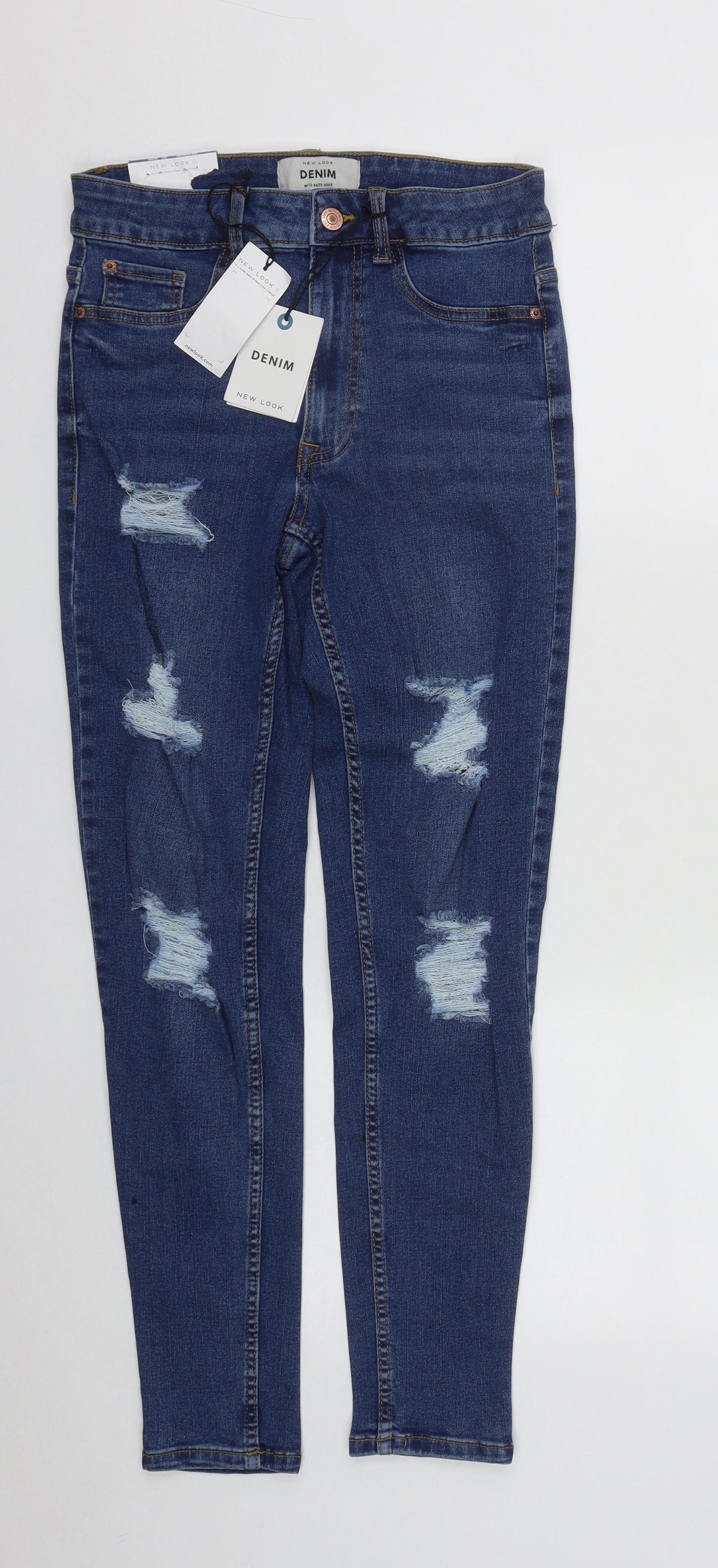 New Look Womens Blue  Cotton Straight Jeans Size 10 L27 in Regular Zip