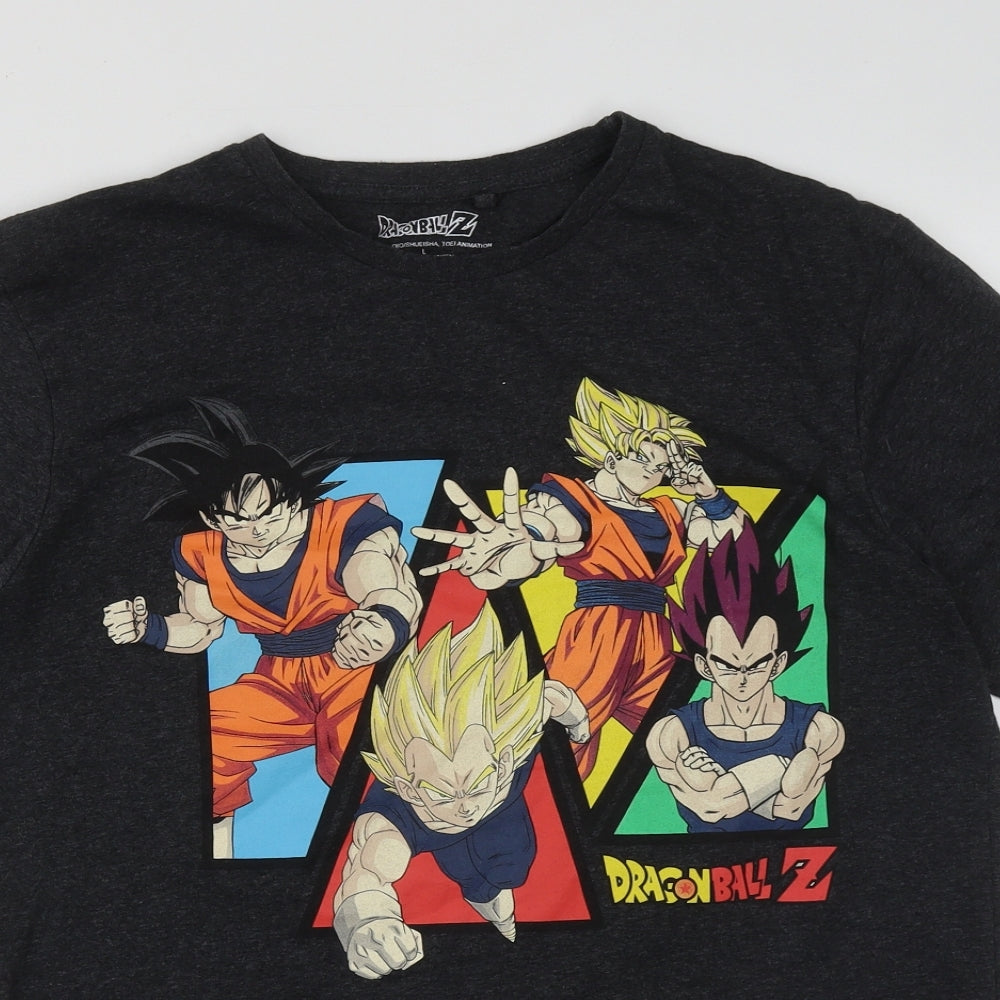 Primark Mens Grey  Polyester  T-Shirt Size L Round Neck  - Dragon Ball Z