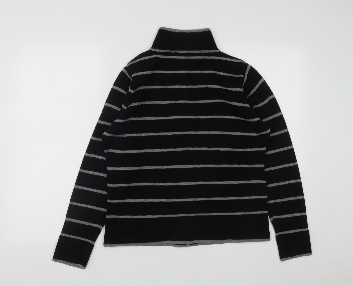 EWM Womens Black High Neck Striped Acrylic Cardigan Jumper Size M
