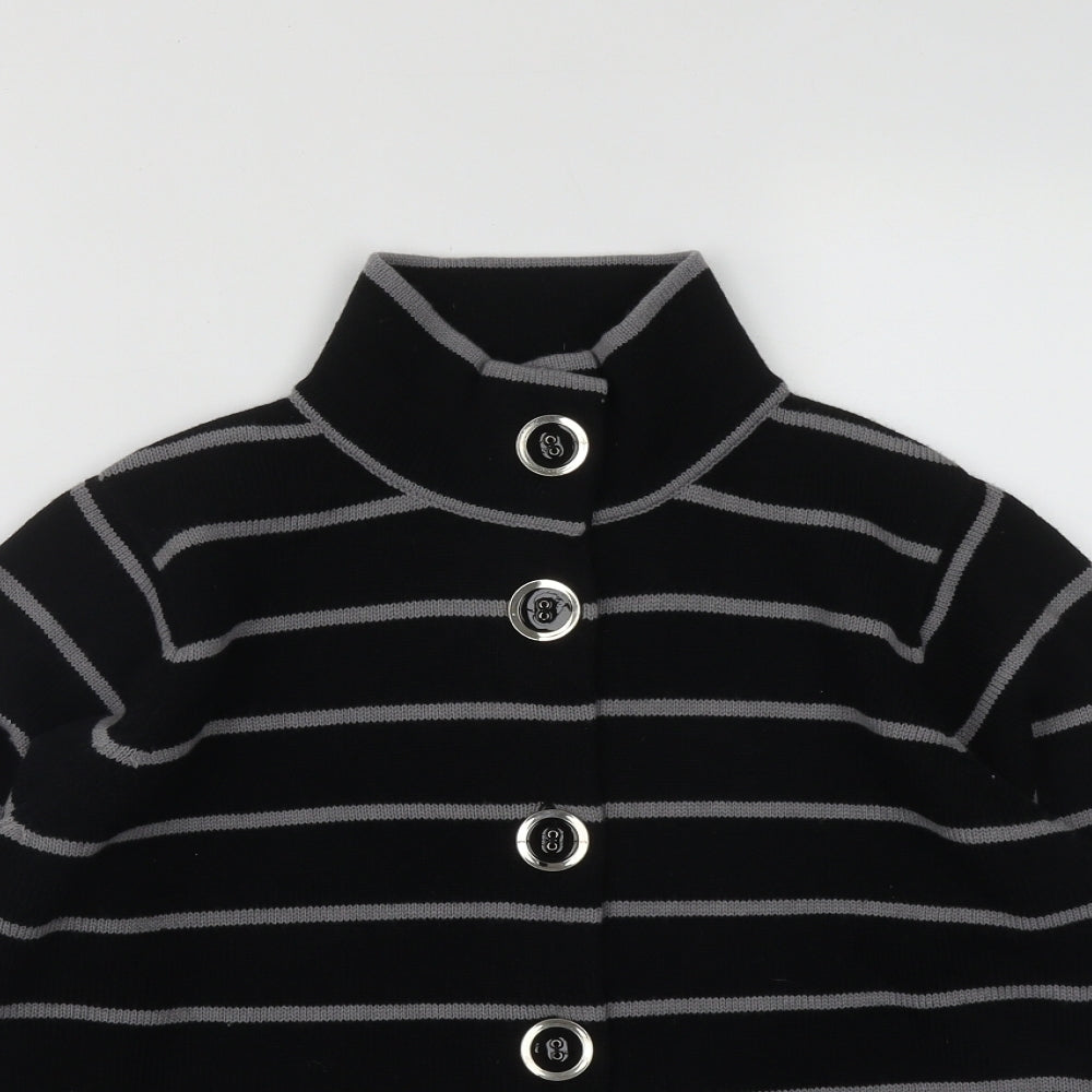 EWM Womens Black High Neck Striped Acrylic Cardigan Jumper Size M