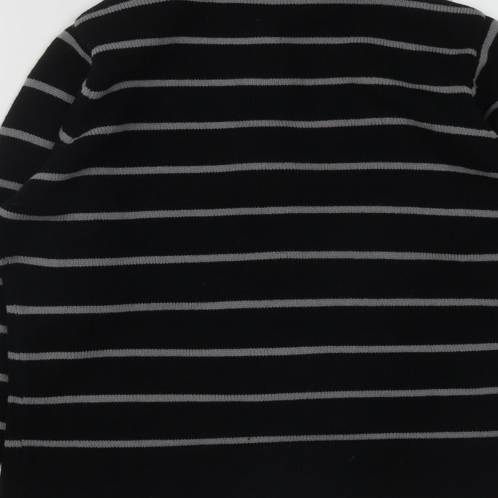 EWM Womens Black High Neck Striped Acrylic Cardigan Jumper Size M