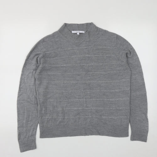 Vida Vi Womens Grey Round Neck Striped Acrylic Pullover Jumper Size L