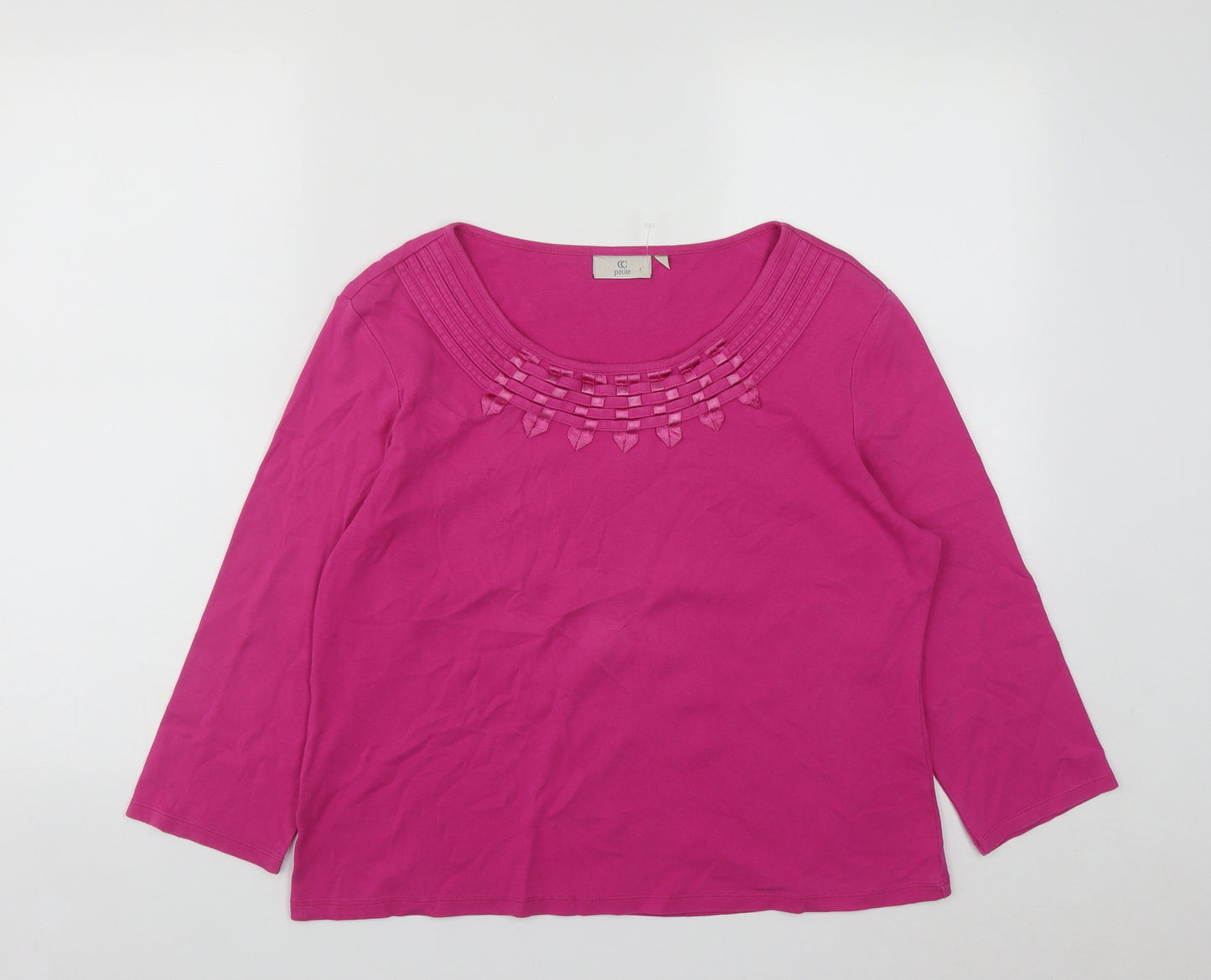 CC Petite Womens Pink  Cotton Basic Blouse Size L Round Neck