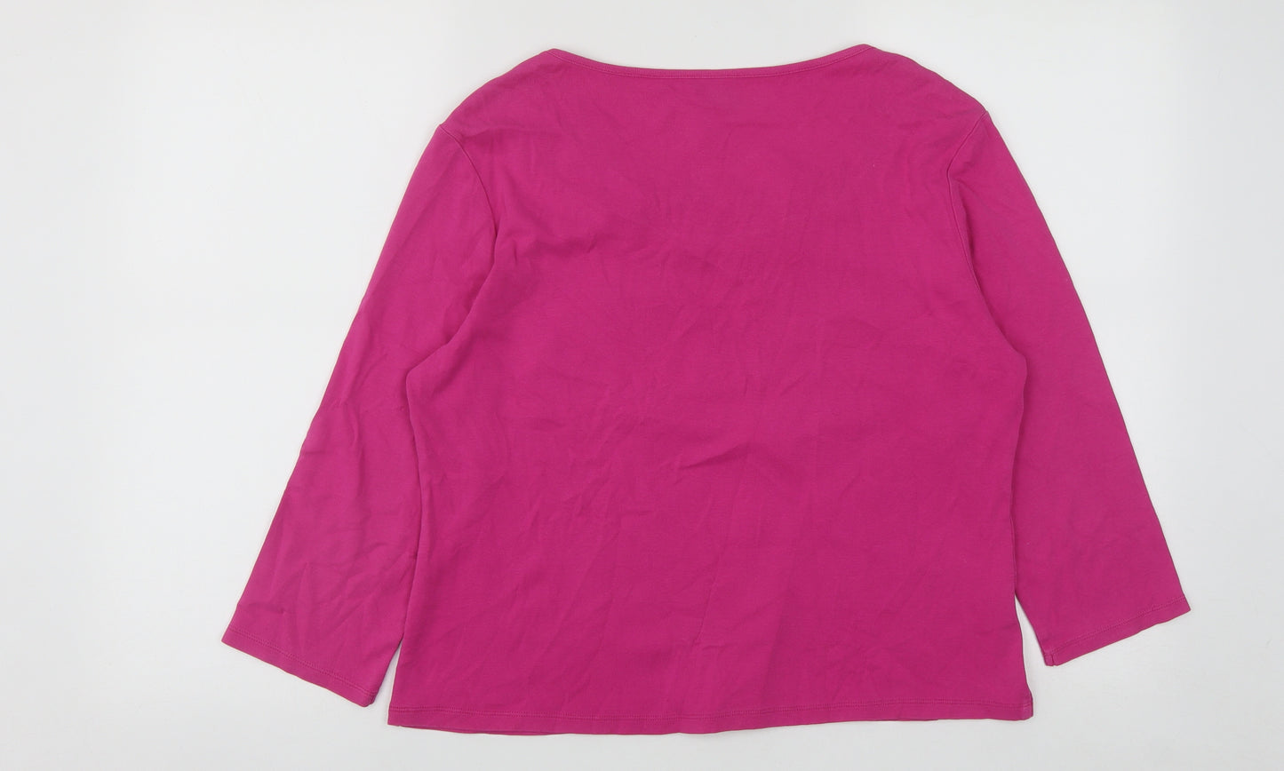CC Petite Womens Pink  Cotton Basic Blouse Size L Round Neck
