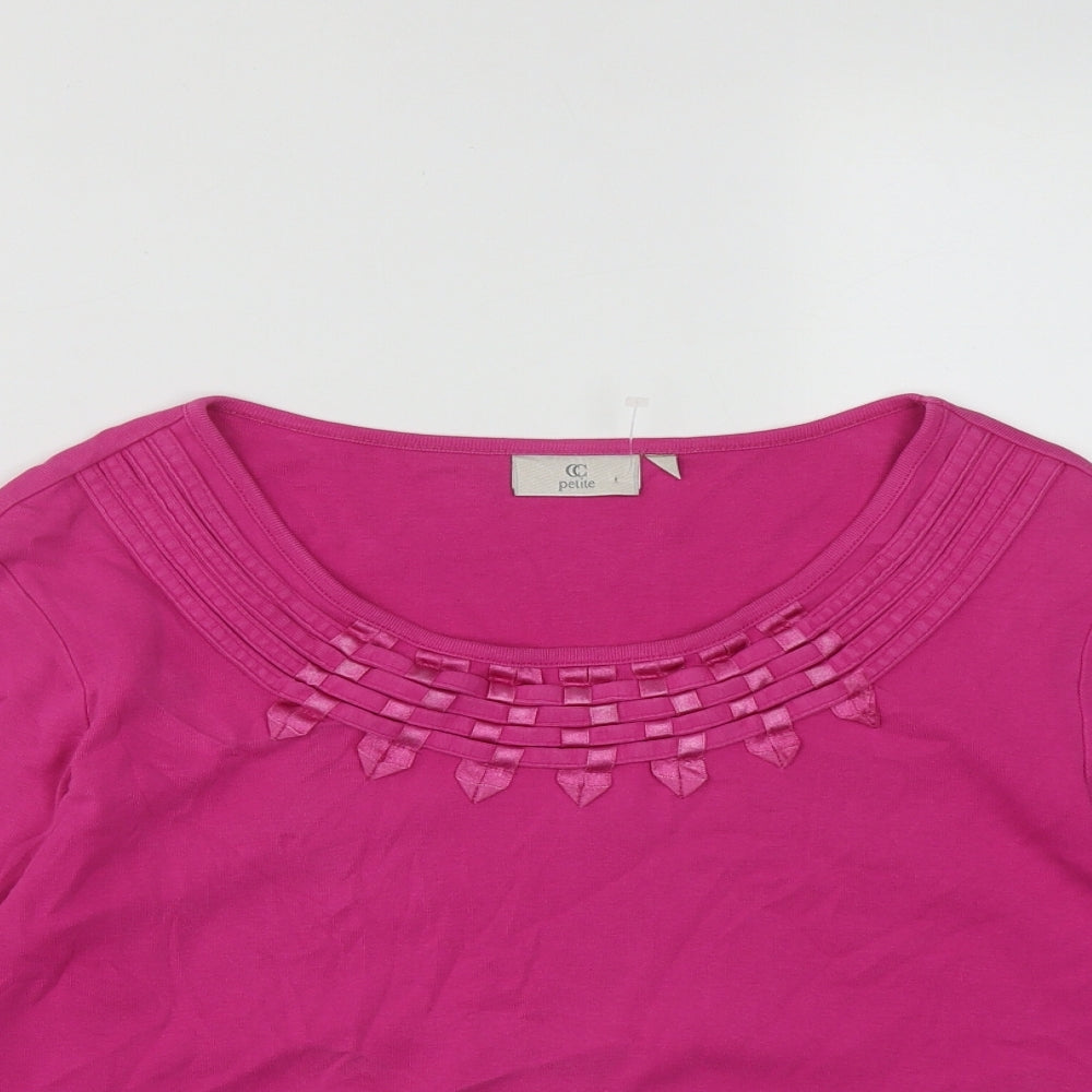 CC Petite Womens Pink  Cotton Basic Blouse Size L Round Neck