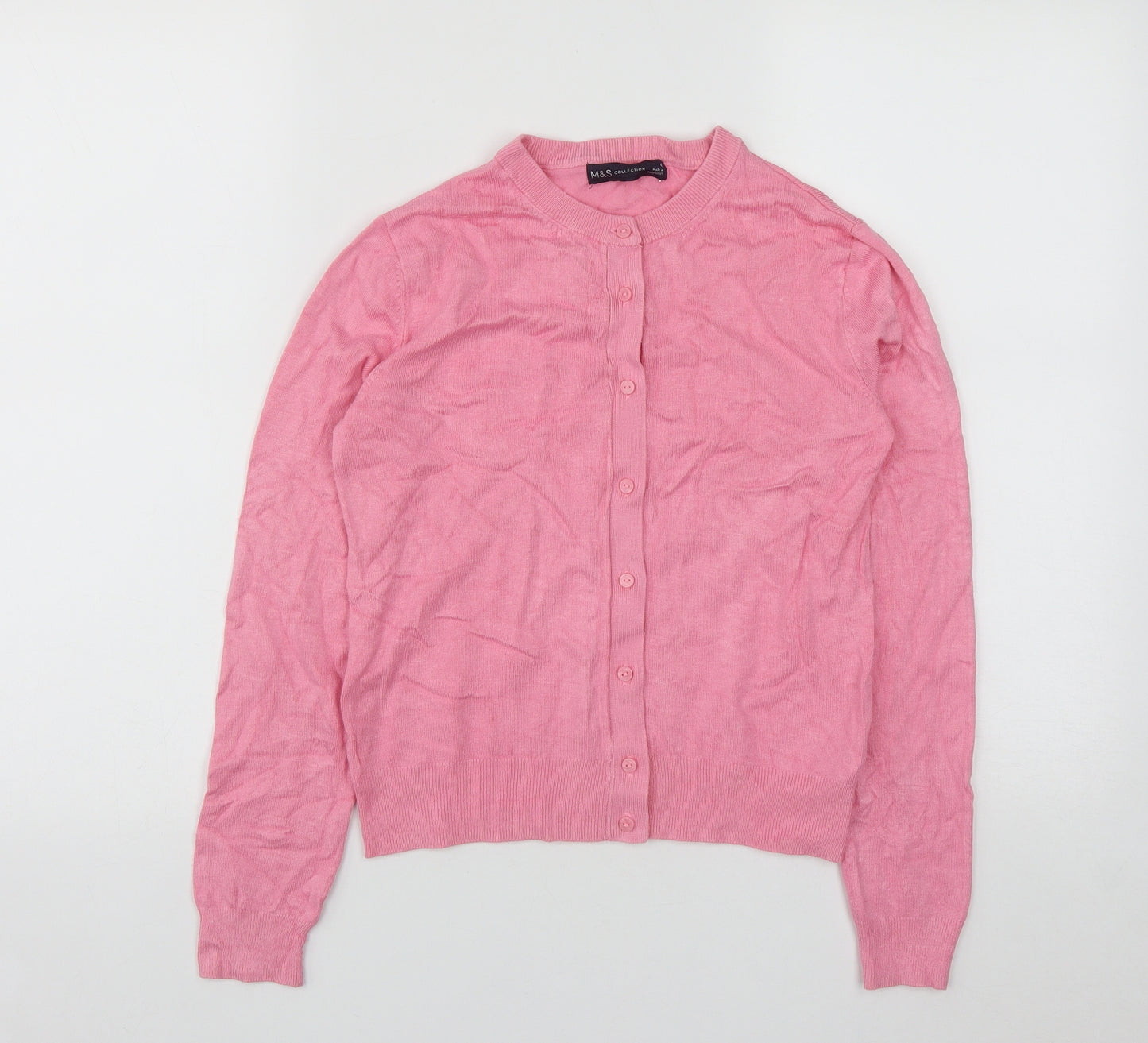 Marks and Spencer Womens Pink Round Neck  Viscose Cardigan Jumper Size 6