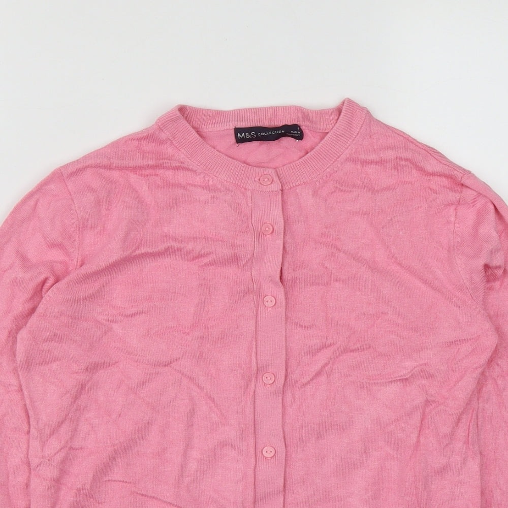 Marks and Spencer Womens Pink Round Neck  Viscose Cardigan Jumper Size 6