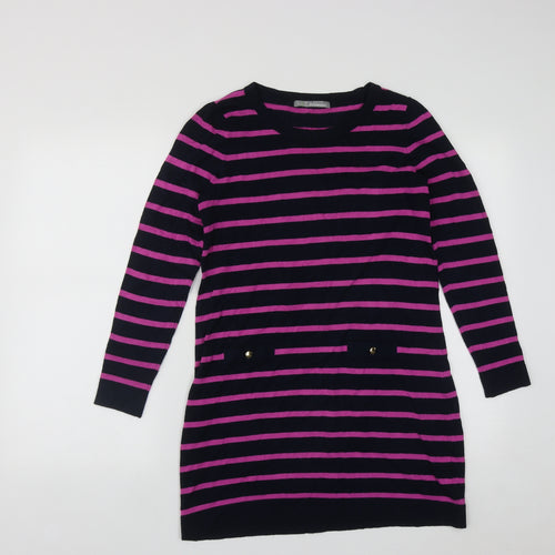 Marks and Spencer Womens Multicoloured Round Neck Striped Acrylic Pullover Jumper Size S