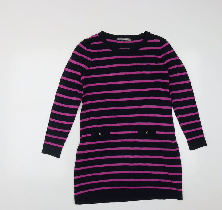 Marks and Spencer Womens Multicoloured Round Neck Striped Acrylic Pullover Jumper Size S