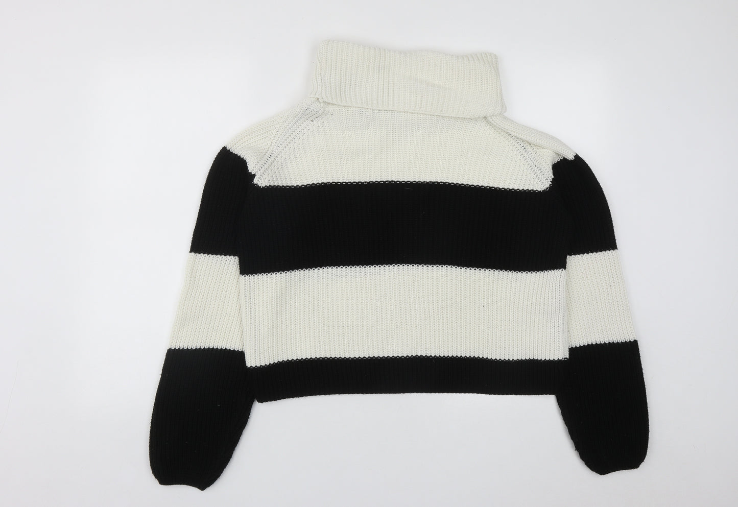 PRETTYLITTLETHING Womens Multicoloured Roll Neck Striped Acrylic Pullover Jumper Size S