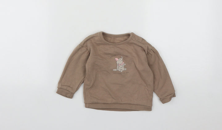 George Girls Brown Cotton Pullover Jumper Size 6-9 Months Snap - Disney Dumbo