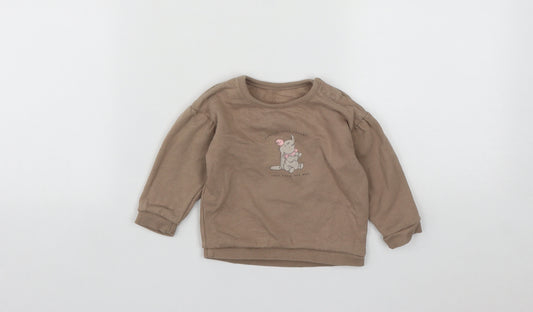 Front view of George girls’ brown cotton jumper, size 6-9, months snap - disney dumbo