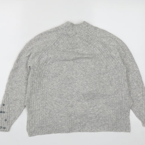 TU Womens Grey V-Neck  Acrylic Cardigan Jumper Size 8