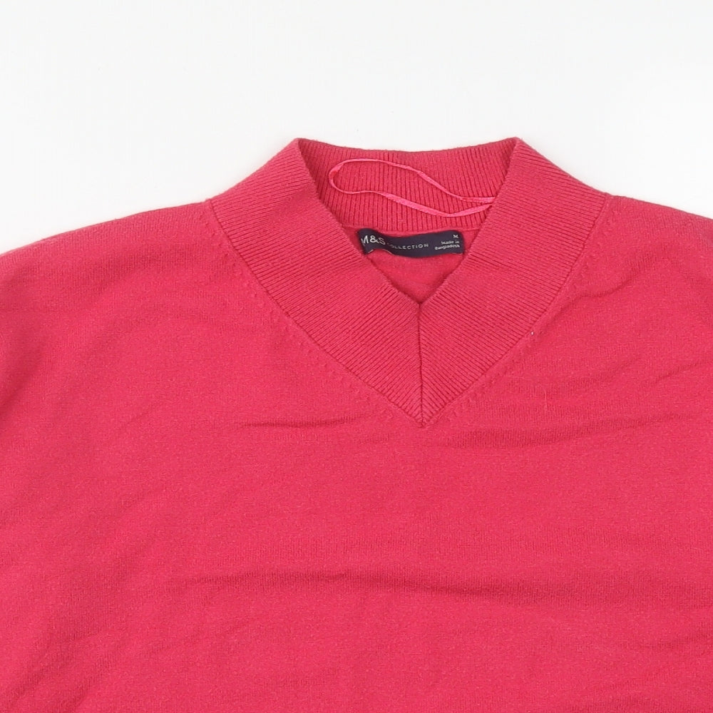 Marks and Spencer Womens Pink V-Neck  Viscose Pullover Jumper Size M