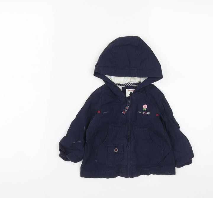 Gap Girls Blue Basic Coat Coat Size 12 Months Zip