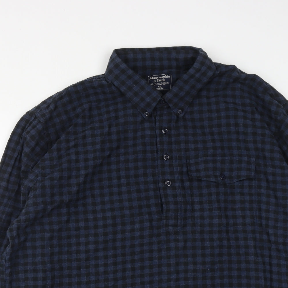 Abercrombie & Fitch Mens Blue Check Cotton  Button-Up Size 2XL Collared Button