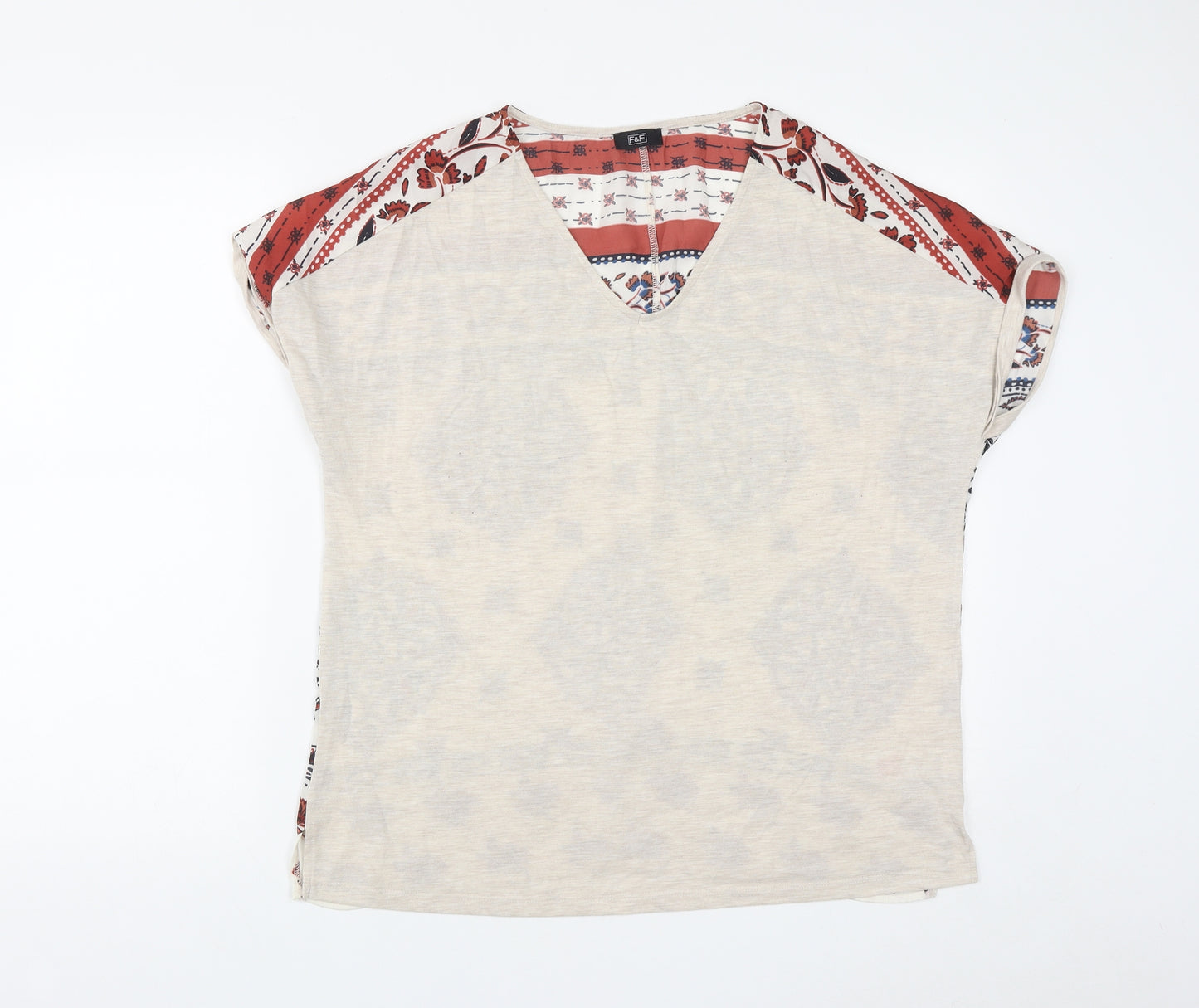 F&F Womens Multicoloured Geometric Polyester Basic T-Shirt Size 14 V-Neck