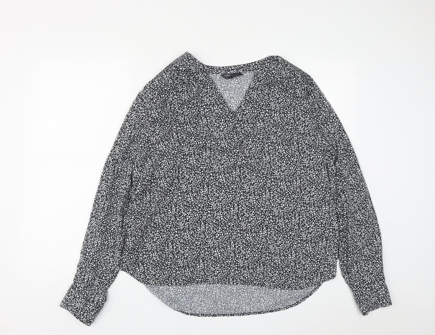 Marks and Spencer Womens Blue Geometric Viscose Basic Blouse Size 16 V-Neck